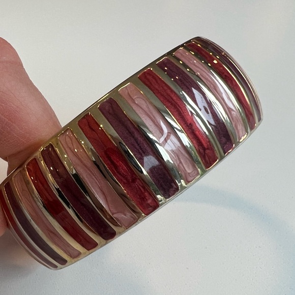 2/$15 Gold & Pink Striped Hinged Bangle Bracelet - Picture 4 of 6